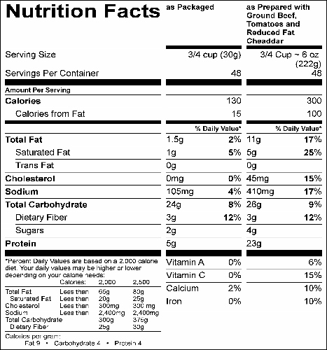 Whole Grain Santa Fe Pasta  (G4222) Nutritional Information