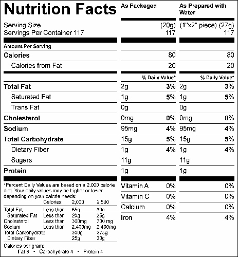 Whole Grain Fudge Brownie Mix (G0640) Nutritional Information