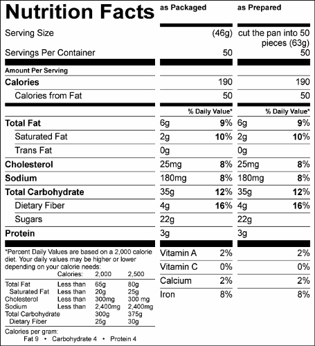 The Ultimate Smart Brownie Mix (G5550) Nutritional Information