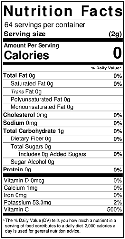 Tropical Punch Golden Choice Sugar Free Beverage Mix (GC80561S) Nutritional Information