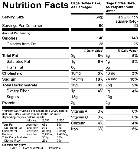 Cinnamon Swirl Muffin / Coffee Cake Mix  (G0616) Nutritional Information
