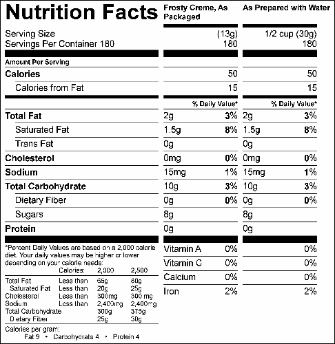 Chocolate Frosty Creme (G1982) Nutritional Information