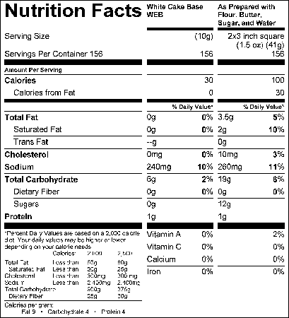 White Cake Base (G0660) Nutritional Information