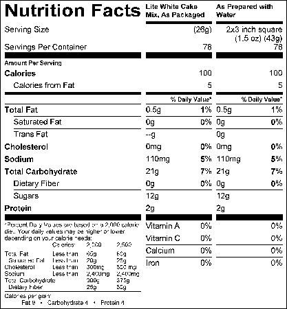 White Lite Cake Mix (G0692) Nutritional Information