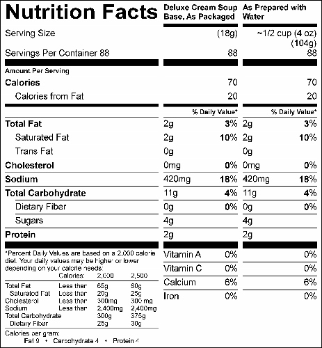 Deluxe Cream Soup Base (G0436) Nutritional Information