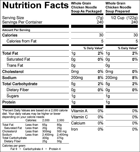 Whole Grain Chicken Noodle Soup Mix (G0462WG) Nutritional Information