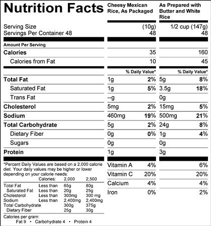 Cheesy Mexican Rice Spice (G0486) Nutritional Information