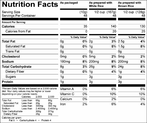 Spanish Rice Spice - Smart Snack (G0491SMS) Nutritional Information