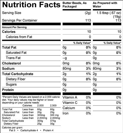 Butter Beads (G0503) Nutritional Information