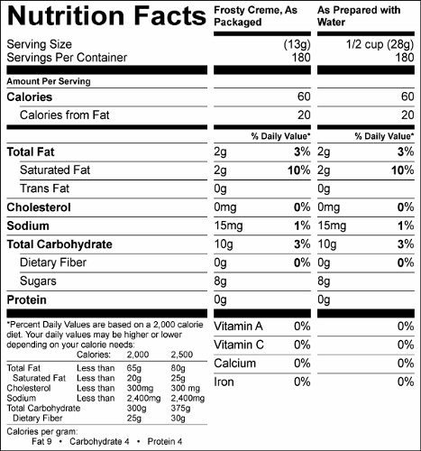 Lemon Frosty Creme (G1985) Nutritional Information