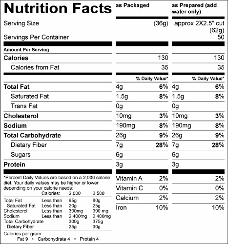 Whole Grain Chocolate Velvet Cake Mix (G6202) Nutritional Information