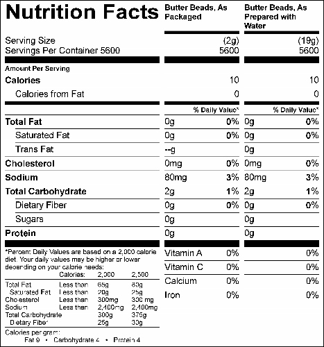 Butter Beads, 25 lb Econo-Pack (G0504) Nutritional Information