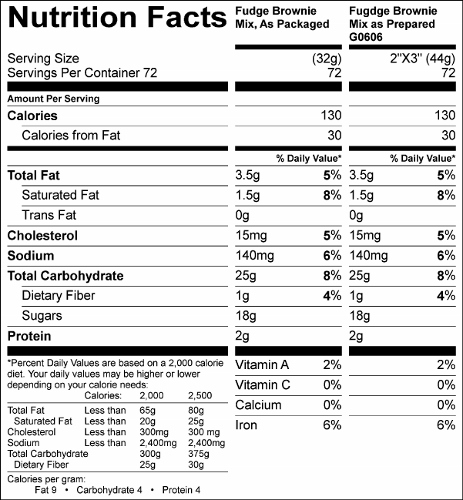 Fudge Brownie Mix (G0606) Nutritional Information