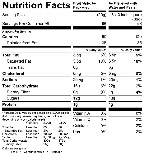 Fruit Mate (G0975) Nutritional Information