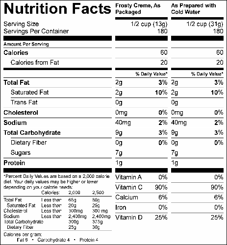Vanilla NutriFun Frosty Creme (G2355) Nutritional Information