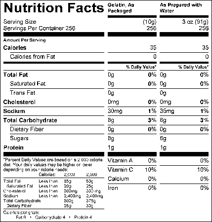 Green Apple Gelatin (G5220) Nutritional Information
