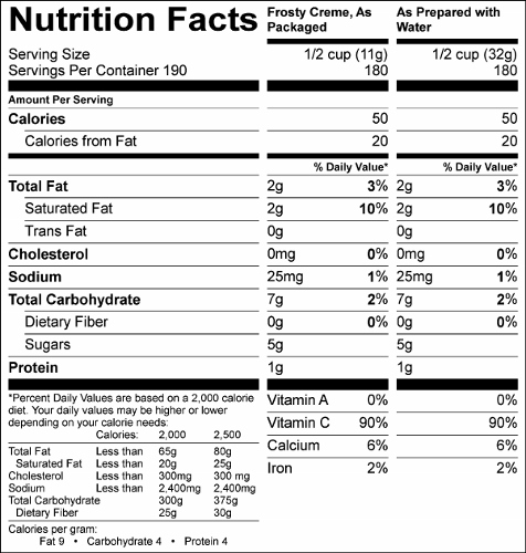 Rocky Road NutriFun Frosty Creme (G2354) Nutritional Information