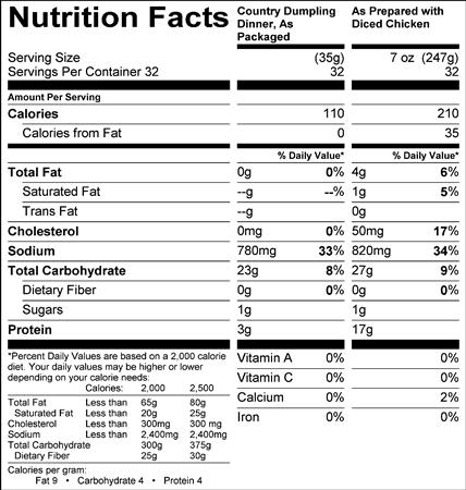 Country Dumpling Dinner Mix (G0343) Nutritional Information