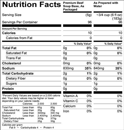 Premium Beef Soup Base (G0408) Nutritional Information